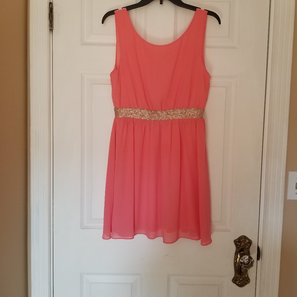 Miami brand Chiffon Fit and Flare Prom Dress with sequins at waist Medium